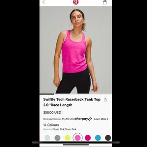 Lululemon Sonic Pink Swiftly sz 4